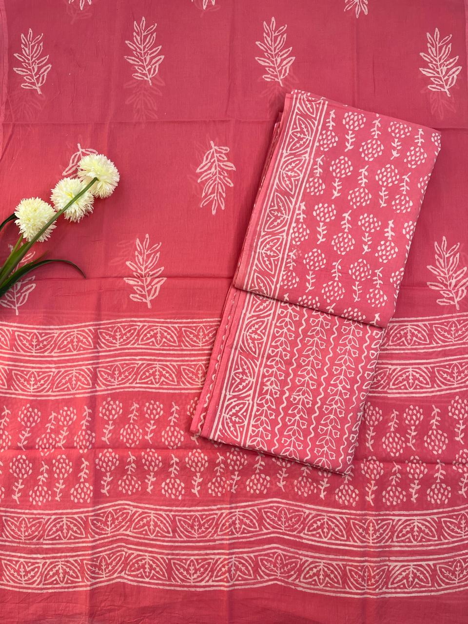 Peach Cotton Dress Material