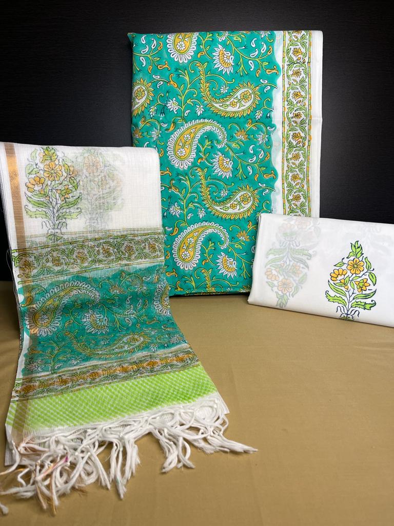 Green Cotton Dress Material