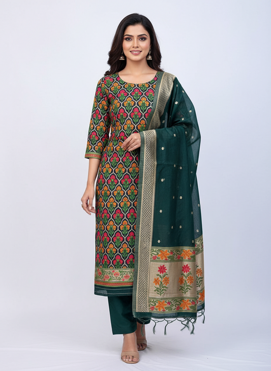 DARK GREEN SUNAINA JAMDANI SUIT